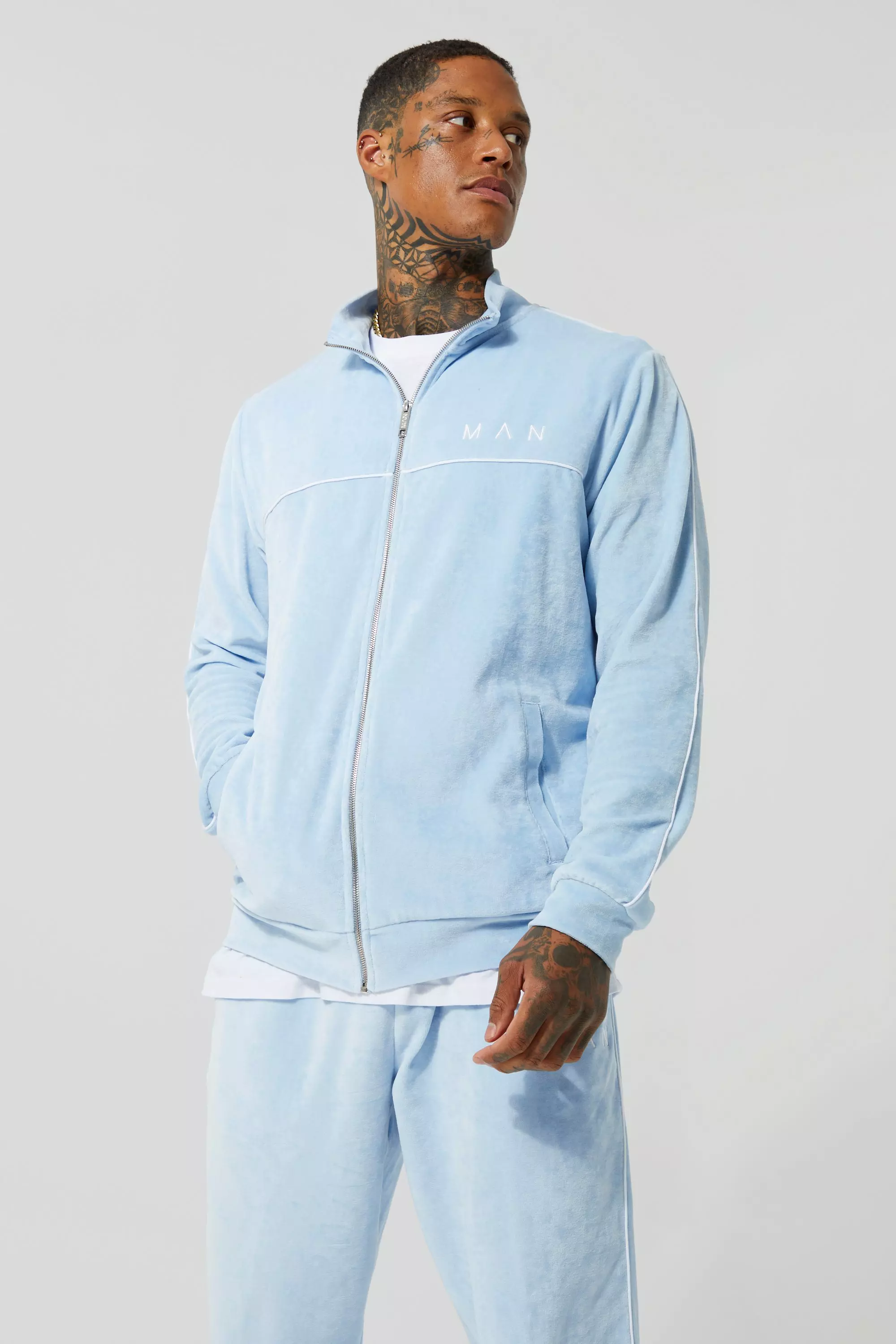 Light blue shop velvet tracksuit